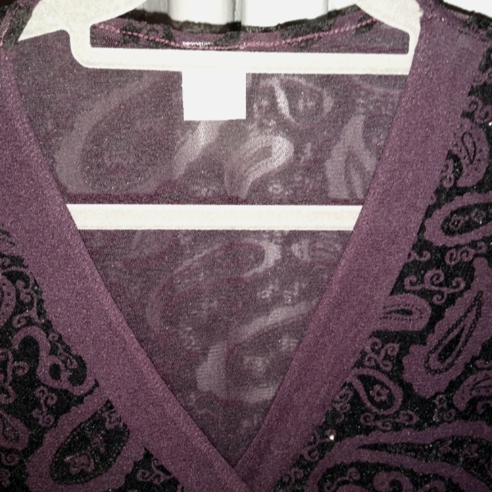 Purple Black Burnout Velvet Blouse Paisley Semi Sheer Goth Whimsygoth Wrap Top - Picture 7 of 14